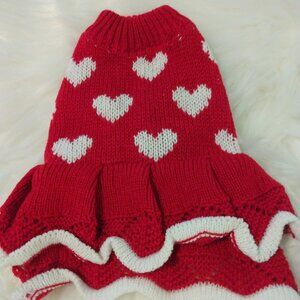 Dog Pet Red knit Sweater heart ruffle dress size small